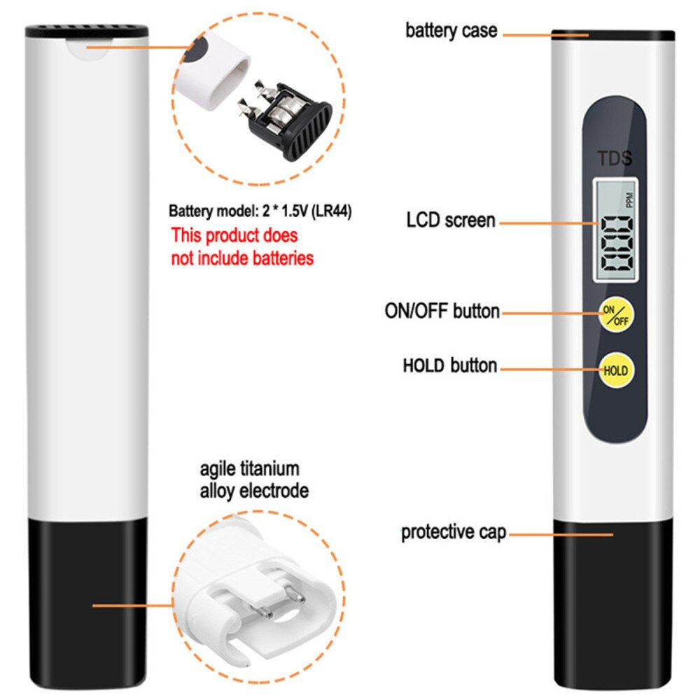 Digital PH TDS Meter Tester Temperature Pen Water Purity PPM Filter Hydroponic for Aquarium Pool Water Monitor Tester 0-9990ppm