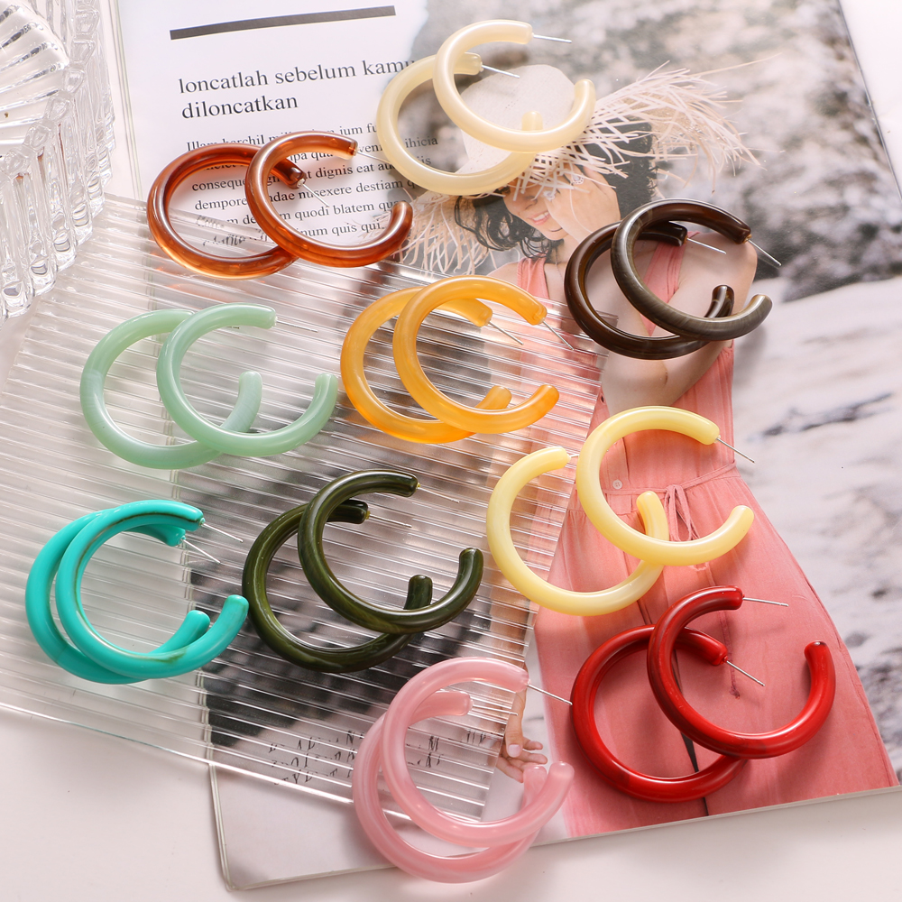 Iparam moda resina semicírculo hoop brincos feminino coréia círculo acrílico c forma balançar brincos 2021 moda jóias presente