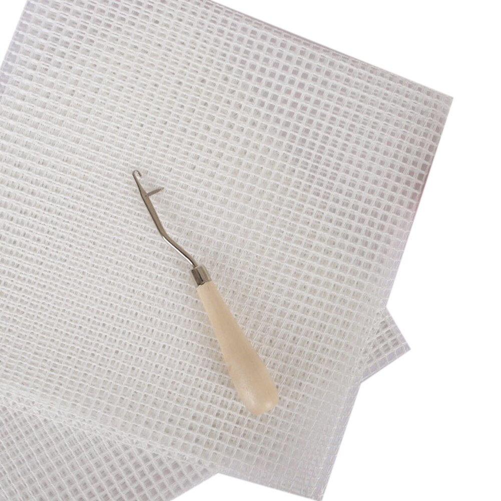Kit Crochet à Verrouillage (punch Needle) Avec Toile En Maille 50x50 Cm - Poignée Bois, Crochet Métal - Pour Tapis, Coussins, DIY