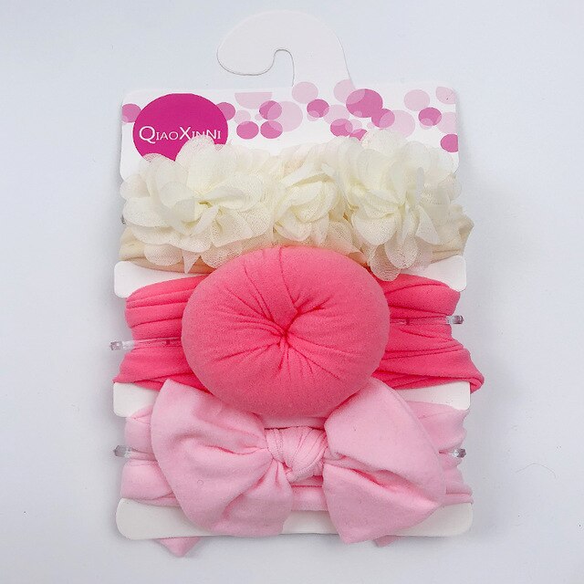 Ensemble de 3 bandeaux élastiques en mousseline de soie et nylon pour bébé,accessoires pour cheveux style turban avec nœud et fleur, couleur unie, pour fille, 3 pièces,: Color 9