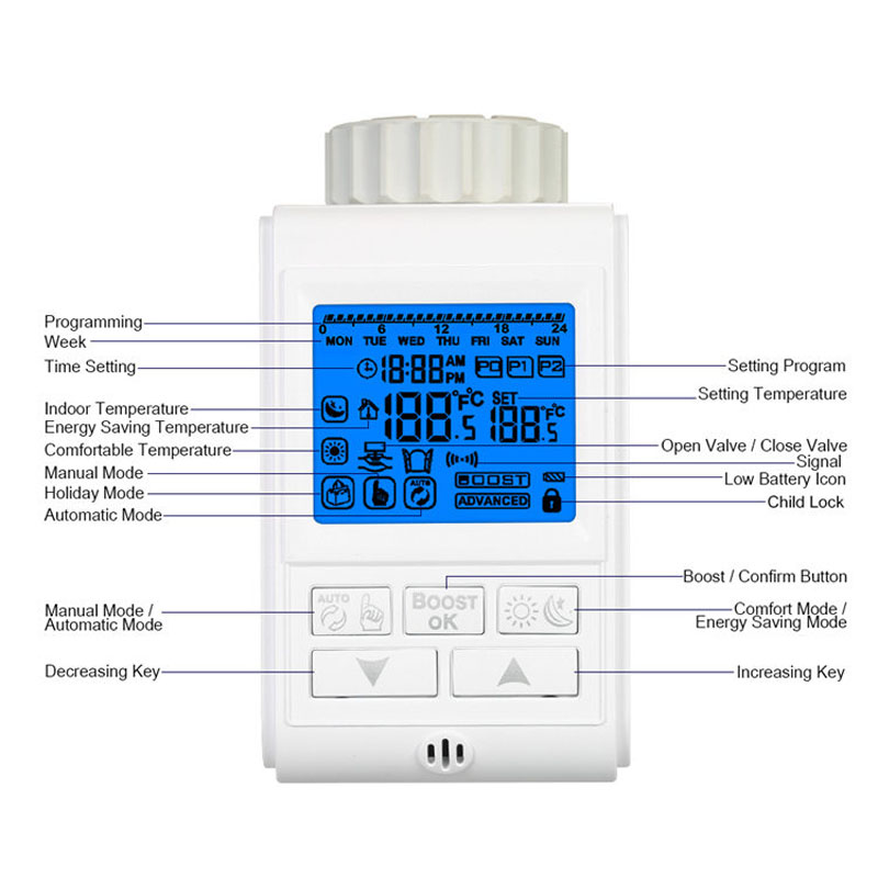 Programmable Thermostat Timer TRV Thermostatic Radiator Valve Actuator Thermostat Heater Thermoregulator Temperature Controlling