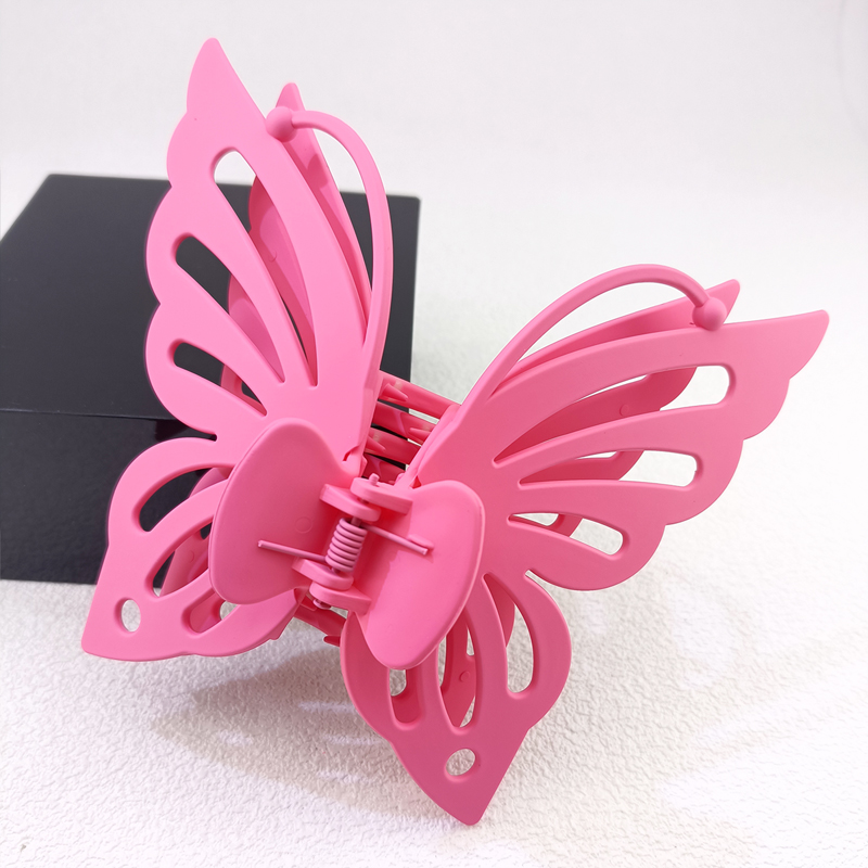 Pinza para el pelo para la cabeza trasera para niñas y mujeres, dulce verano, 13,5 cm, ala de doble capa, antena hueca, pinza para el pelo de plástico de mariposa: Azul