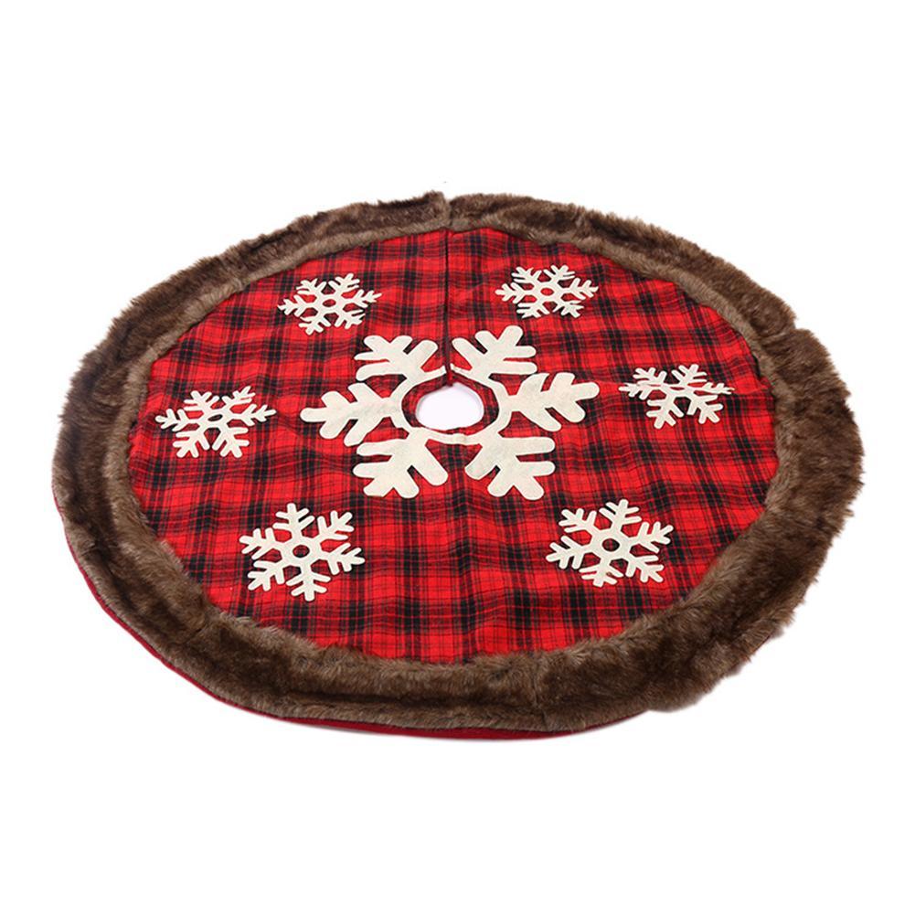 Tela a cuadros roja y negra de 120cm, borde de lana Artificial, decoración de falda para árbol de Navidad