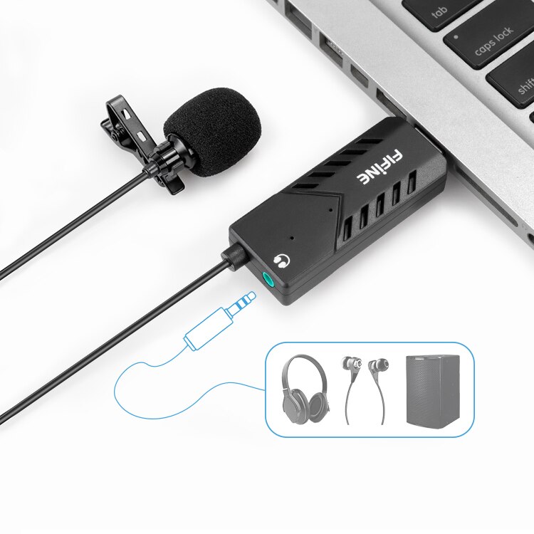 FIFINE Lavalier Clip-on Cardioid Condenser Computer mic plug and play USB Microphone With Sound Card for PC and Mac -K053