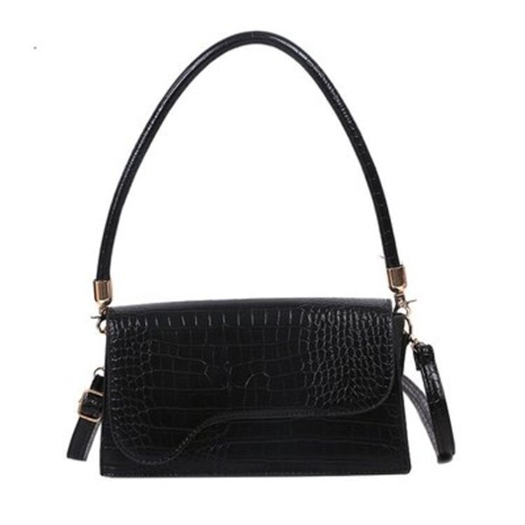 Gusure Retro Krokodil Patroon Schoudertas Vrouwen Frankrijk Baguette Bag Pu Lederen Oksel Tas Handtas Lady Crossbody Purse: Black