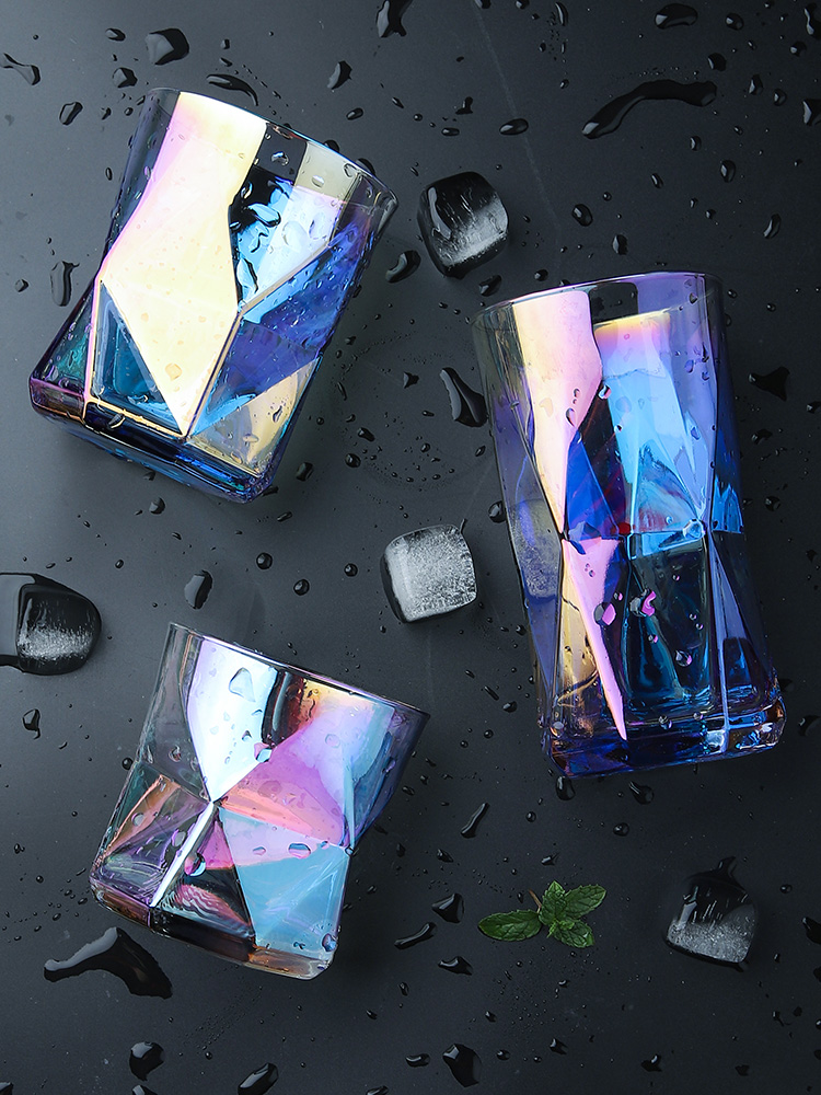 Farverig talje whisky glas kop uregelmæssige vinglas snapseglas brilliant whisky glas krus drikke kopper diamant form