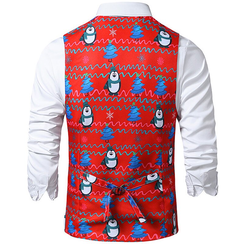 Red Christmas Vest Men Brand 3D Print Mens Xmas Waistcoat Casual Party Cosplay Tuxedo Gilet Homme Chaleco Hombre