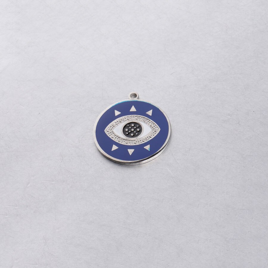 Fnixtar Enamel Round Evil Eye Charm Mirror Polished Stainless Steel Turkey Eye Charms For Jewelry Making 10pcs/lot: 002-blue