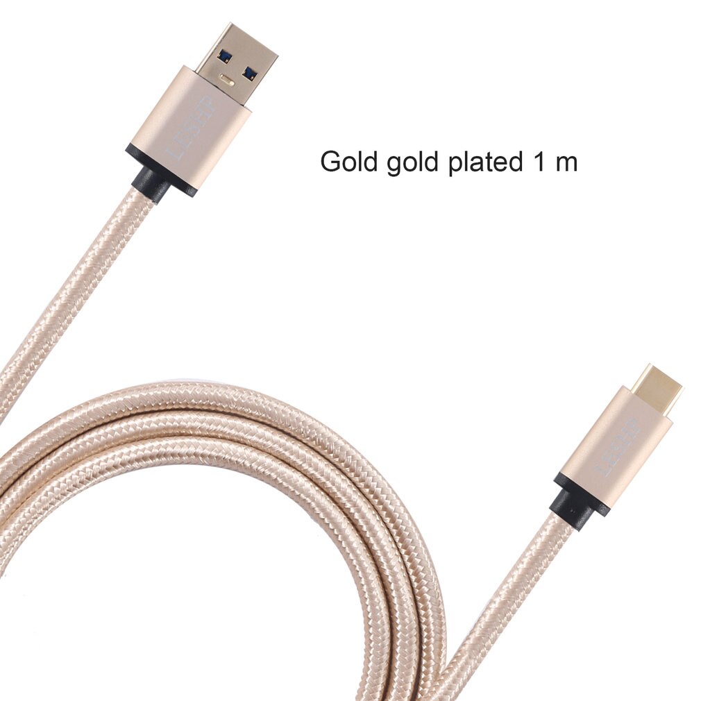 LESHP Metall Shell Nylon Geflochtene Leichte Dauerhafte Sichere Großen Strom USB 3,0 A auf USB Typ-C Lade Daten ladegerät 1M Kabel