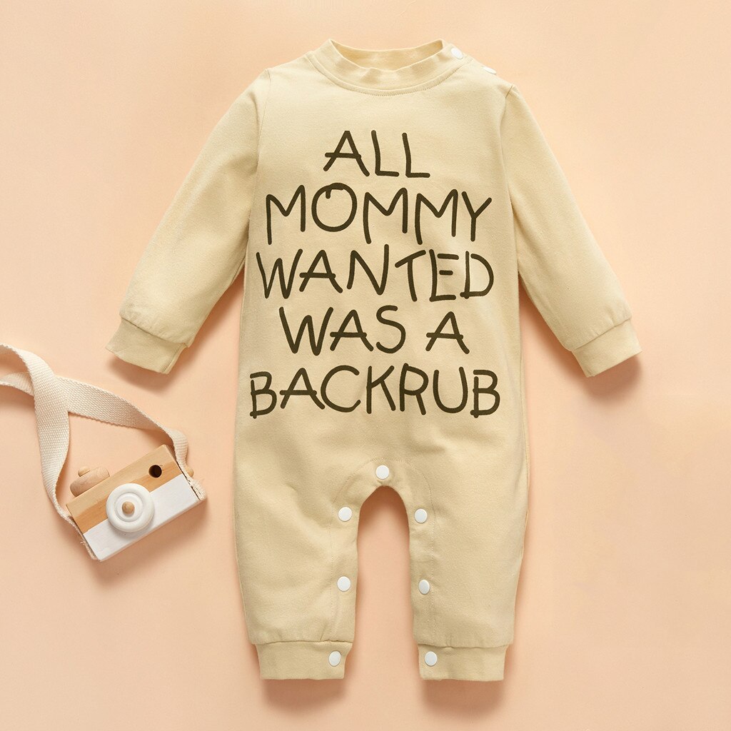 Bebê recém-nascido meninos macacão meninas bonito carta impressão manter quente macacão conjunto macacão macacão macio confortável do bebê: Bege / 18 m