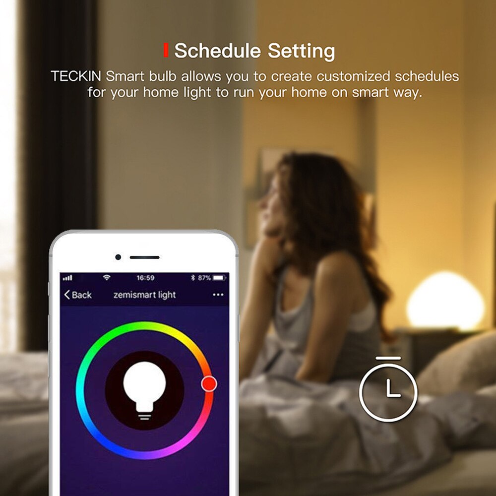 E27 WiFi Smart Light Bulb Dimmable Multicolor Wake-Up Lights RGBWW LED Lamp Compatible with Alexa and Google Assistant