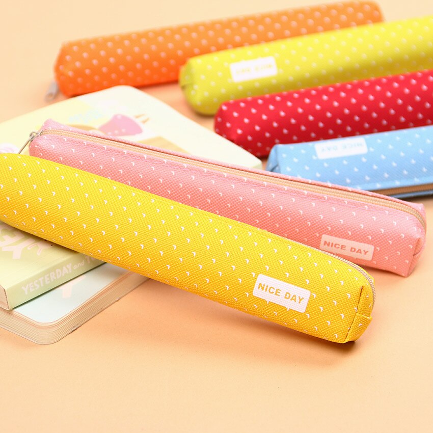 Kawaii pieni tuore kangas vetoketju kynäkotelot kawaii piste naisille koulu tarvikkeet paperitavara laukku