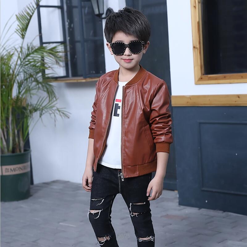 Lente Kinderen Echt Leren Jas Jongens Herfst Leren Jas Meisjes Voorjaar Pu Jas Kinderen Solid Casual Bovenkleding 3 t- 14 t: Bruin / 12