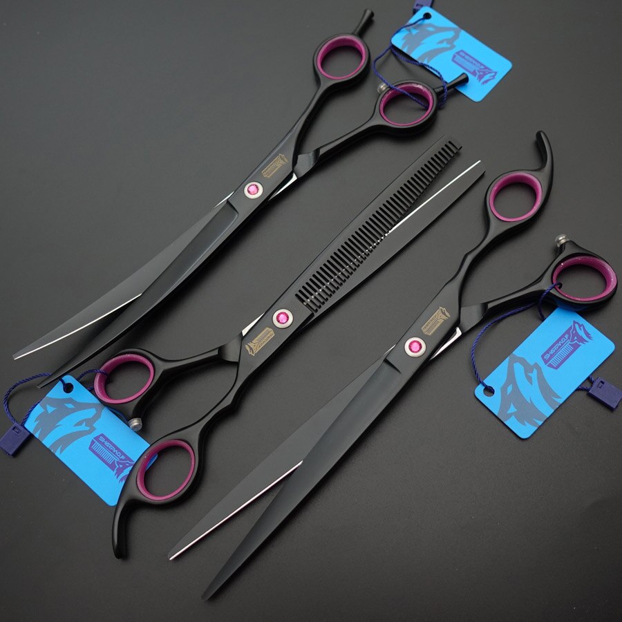 Pet Grooming Scissors set,8"Straight +7.5"Thinning +8" Curved scissors+Grooming Steel Brush Comb sets+kits/case