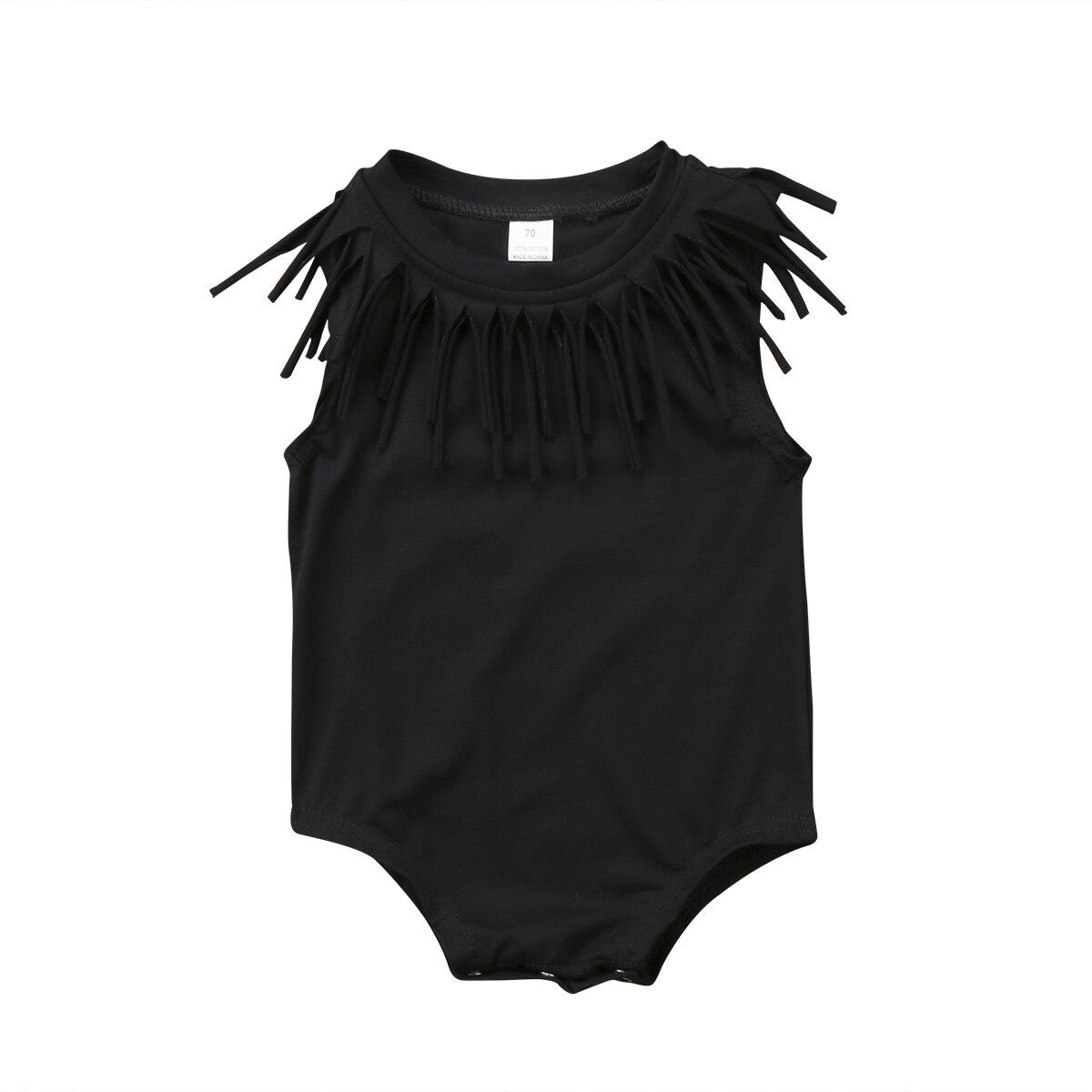 ! bonito mono negro/verde para bebés y niñas, mono de verano con borlas: Black / 6 meses