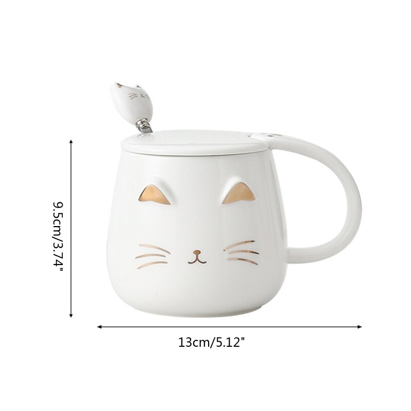Taza con cabeza de gatito para amantes de los gatos, taza con cuchara de acero inoxidable, cálido, fácil de usar, taza para el hogar