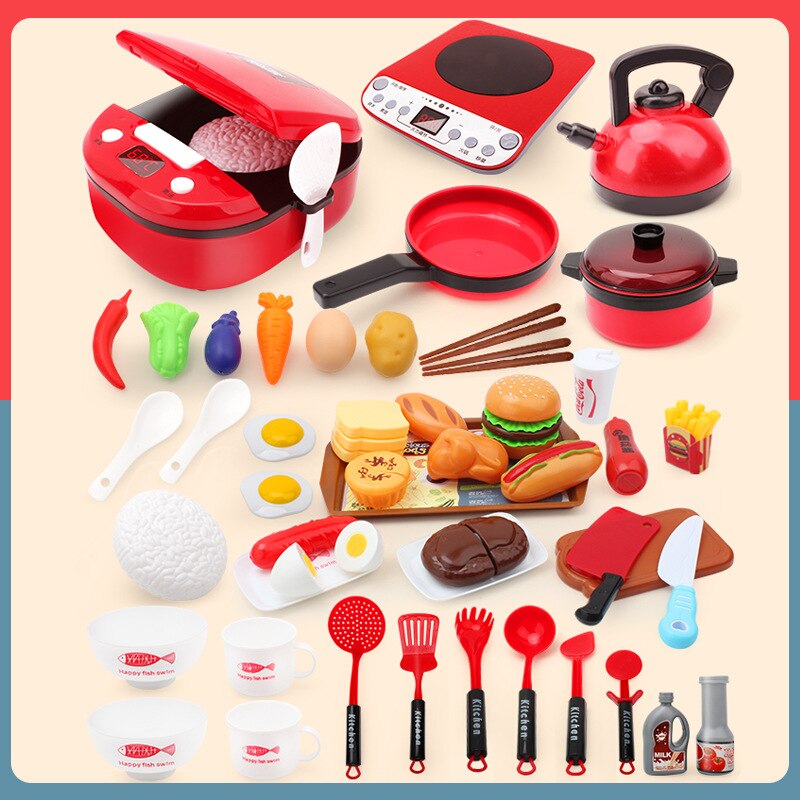 Children Play House Kitchen Toys Simulation Kitchenware Early Education Learning Kit Girl Cooking Rice Cooker Toy Kid's Kitchen: 39 15