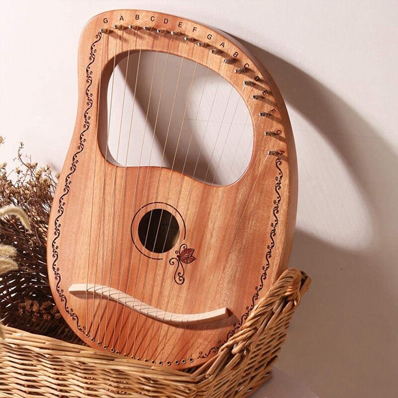 Lyre harpe 16 strenge harpe bærbar lille harpe med holdbare stålstrenge træsnor musikinstrument, træfarve