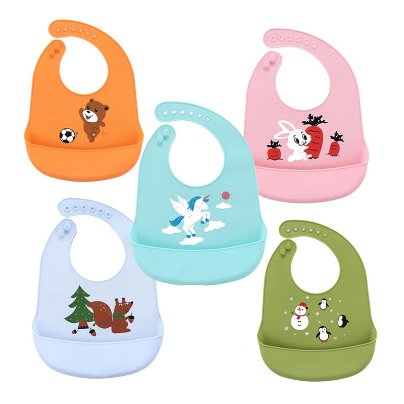 Cartoon Baby Bibs Waterproof Baberos Silicone Kids Baby Girl Boy Bibs Adjustable Infant Baby Feeding Stuff Burp Cloth Bavoir