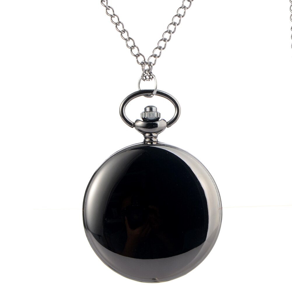 Retro svart silver slät steampunk kvarts fickur i rostfritt stål