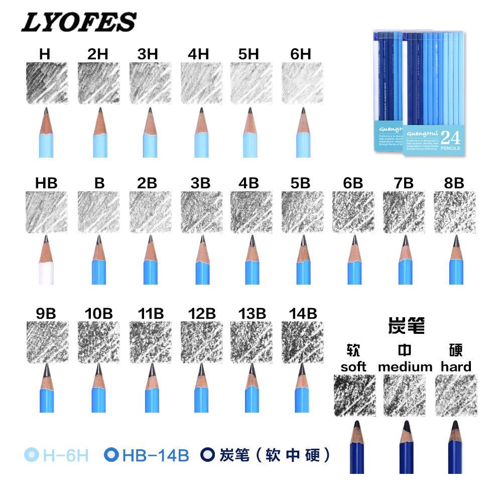 24/38Pcs Professionele Schets Potlood Set Professionele Schetsen Tekening Kit Hout Potlood Potlood Zakken Scholieren Art Supplies: 24 pcs Sketch pen