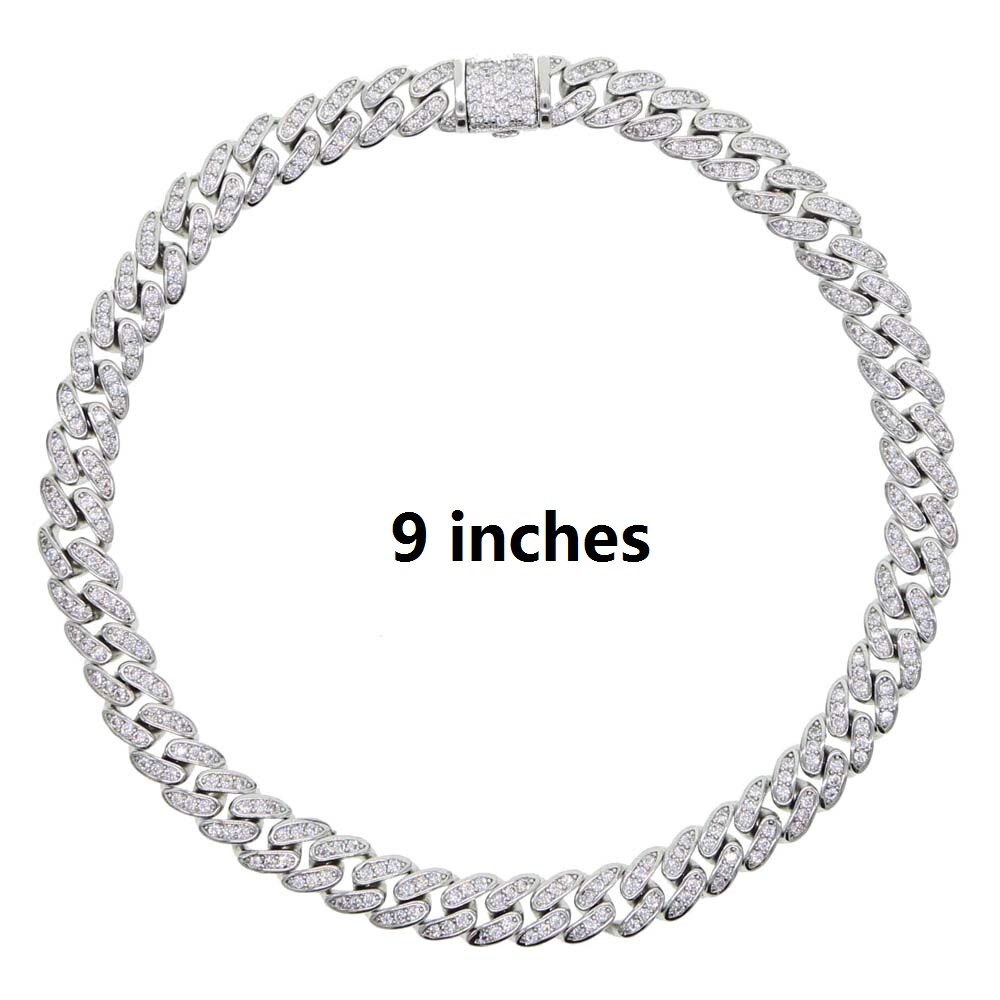 6.5mm width iced out bling cubic zirconia Cuban Chain anklet for women girls hiphop summer beach thin foot chain anklet 9" 10": silver 23cm