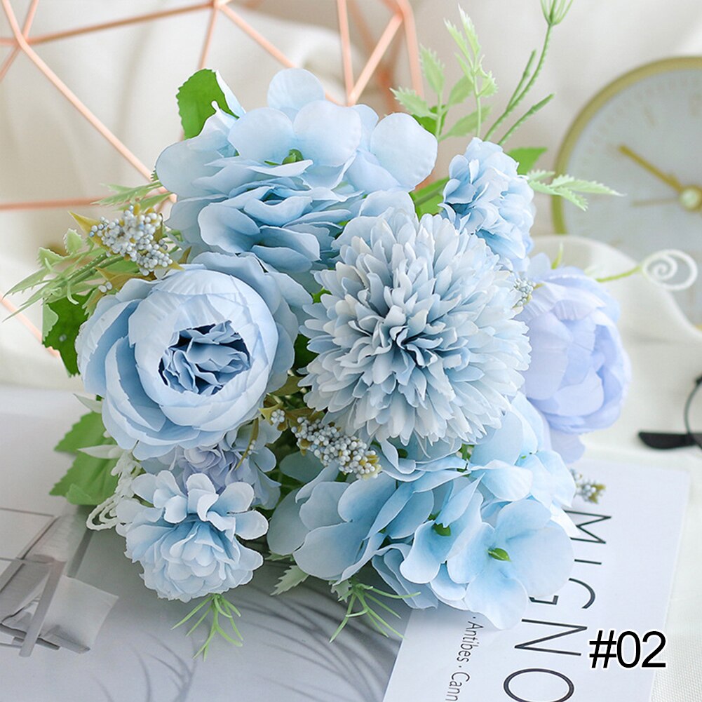 Ins flores artificiais de alta qualidade, decoração para casa, flores peônia branca, buquê de decoração, acessórios de fundo: 02