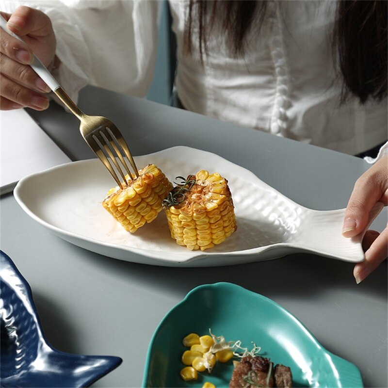 Plat en céramique en forme de poisson | Plat à boeuf de petit déjeuner assiette à Dessert mignonne de dessin animé assiette à fruits, Snack vaisselle de ménage