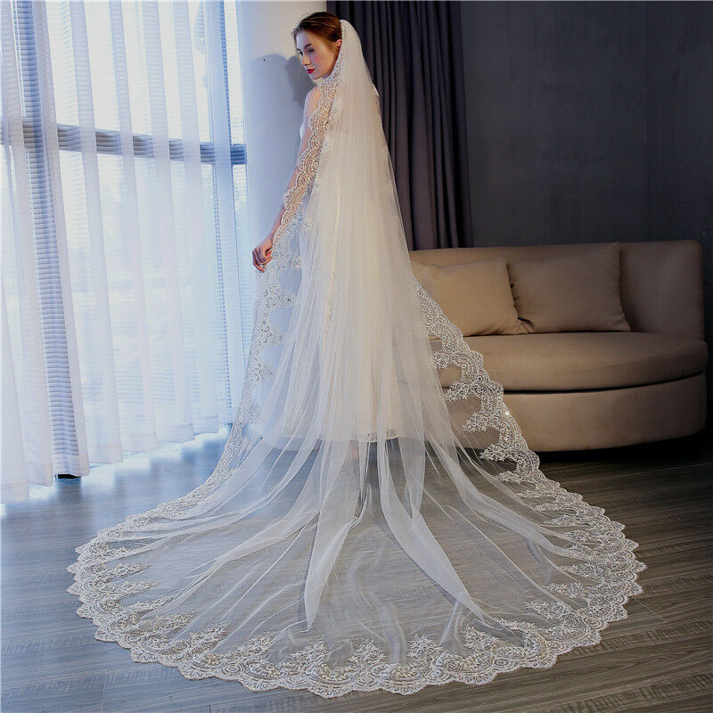 Voiles de mariage 3 mètres de Long dentelle bord voile de mariée avec peigne accessoires de mariage