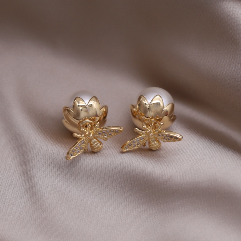 Südkorea neues Modeschmuck 14K vergoldet Biene Zirkon Perlenohrringe elegante Damen tägliche Arbeitsaccessoires