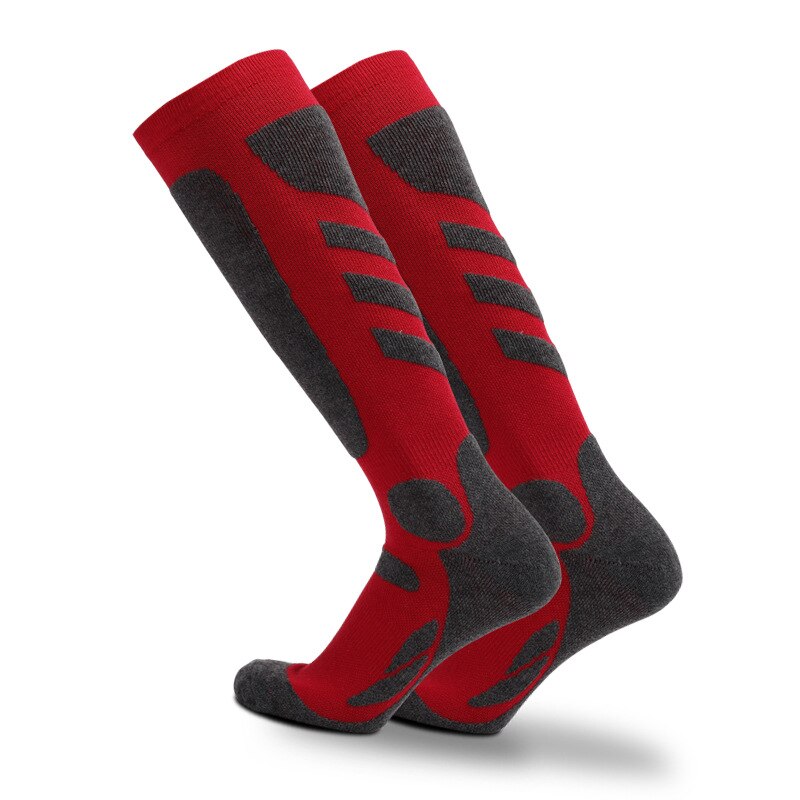 Inverno meias de esqui térmicas de algodão grosso esportes snowboard ciclismo esqui meias de futebol masculino feminino absorção joelho alto elástico meias: red / XL(43-47)