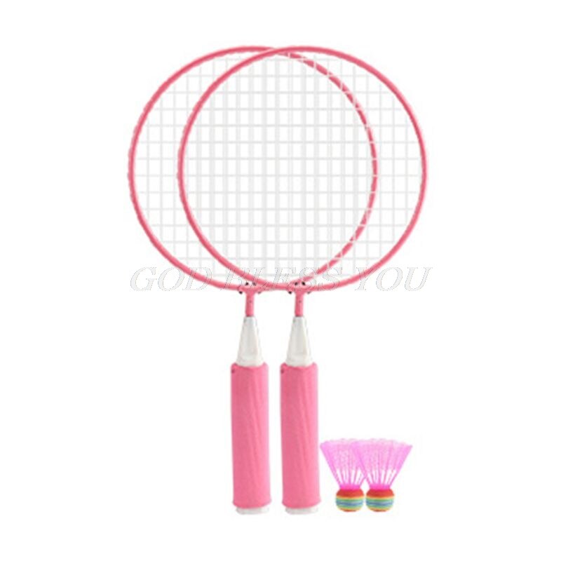 1 par børn børn badminton ketcher  + 2 stk badmintons sæt udendørs sport spil fitness legetøj: Lyserød