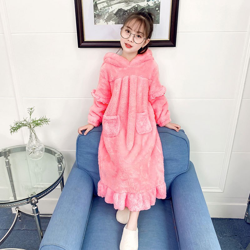Albornoz con capucha para niña, bata de baño de franela gruesa para madre e hija, bata de dormir, ropa de casa familiar, de invierno