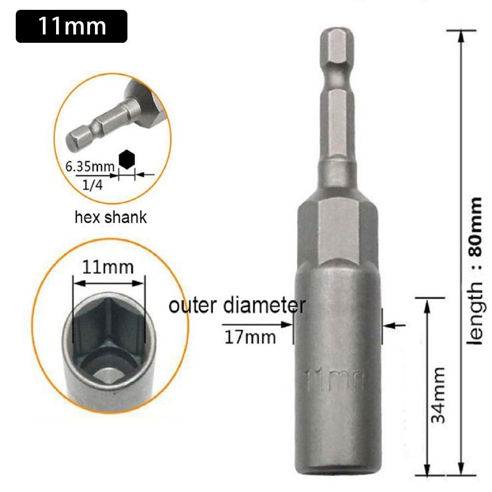 1Pcs Drive Socket Hex Socket Magnetic Nut Screwdriver 1/4" Hex Key Drill Bit Adapter 80mm Length Pneumatic Tool Accessory: Dark Grey