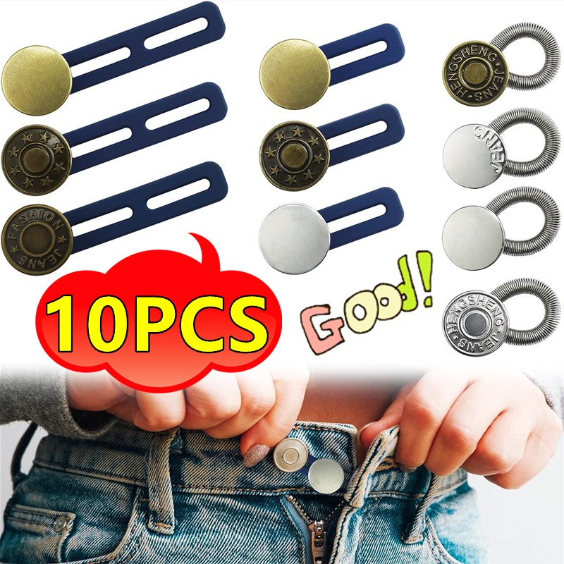 Extensor de botón de Metal para pantalones vaqueros, costura gratis, extensores de cintura retráctiles ajustables, expansor de cintura con botón, 10/5/1 ud.