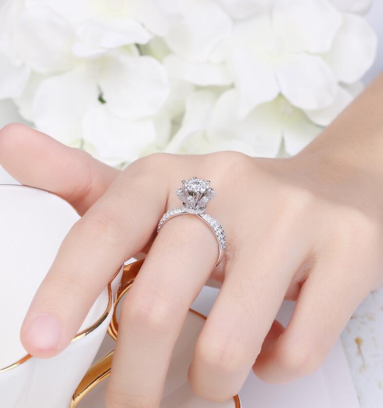 925 prata esterlina 2 quilates anel de diamante para mulher bizuteria casamento anillos pedra preciosa prata 925 jóias anel de diamante branco