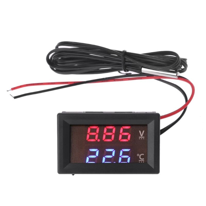 12V/24V Led Display Auto Voltage &amp; Water Temperatuurmeter Voltmeter Thermometer