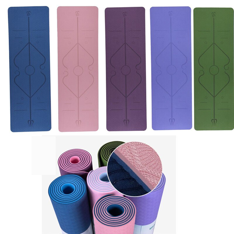 Dubbla lager 183*61*0.6cm tpe yoga halkfri matta yoga träningsdyna med positionslinje för fitnessgymnastik och pilates