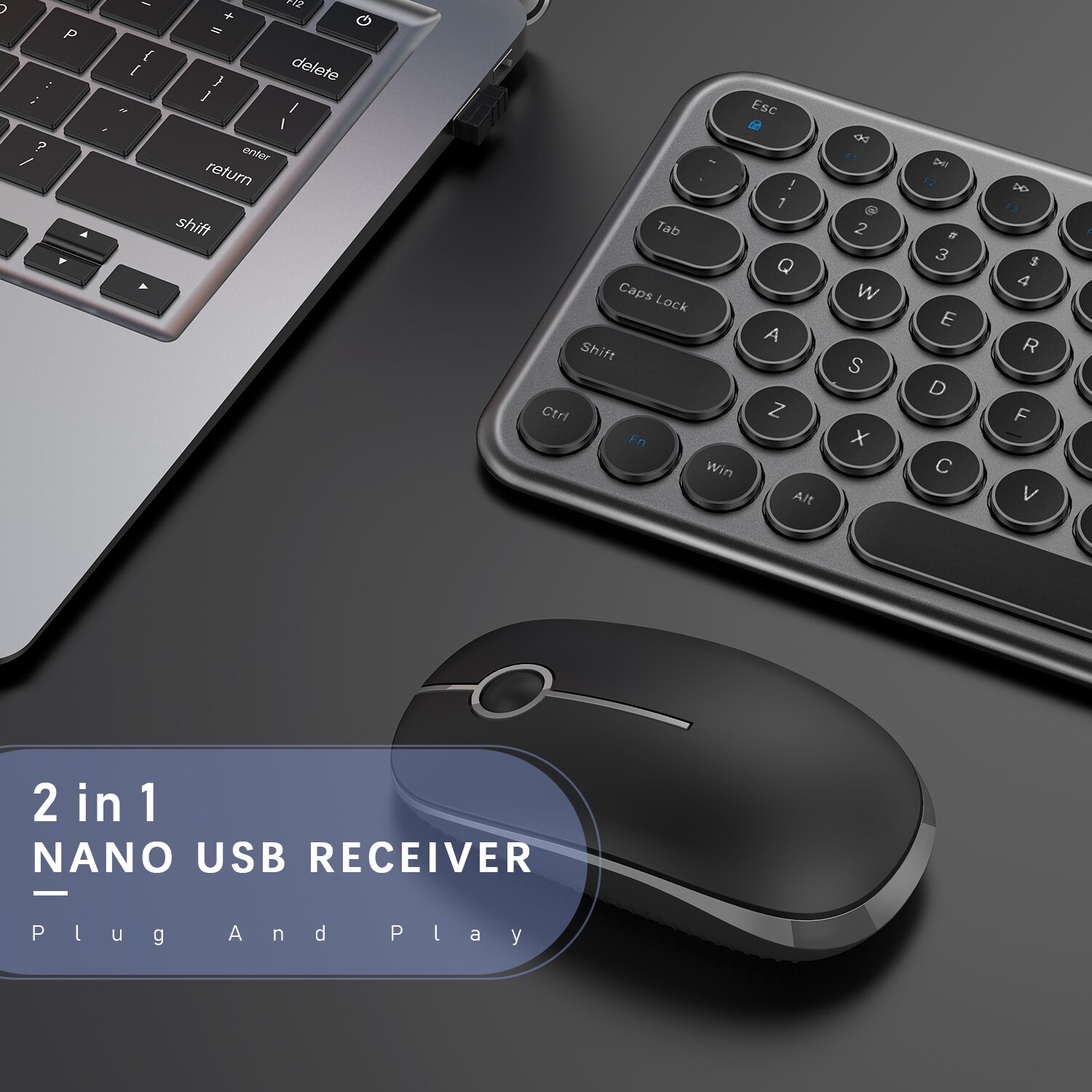 Jelly Comb Wireless Keyboard and Mouse Combo 2.4G Slim Ergonomic Quiet Keyboard and Mouse with Round Keys for Windows Laptop PC