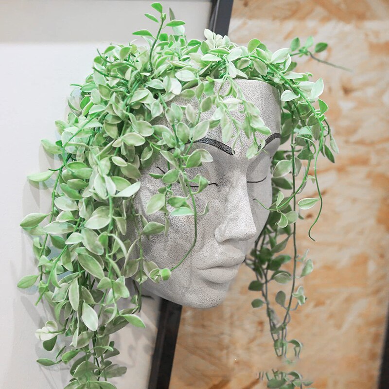 Maceta colgante de resina para mujer, maceta de resina para plantas suculentas, maceta abstracta con cabeza de mujer, florero de Cara Humana, florero artesanal para colgar en la pared