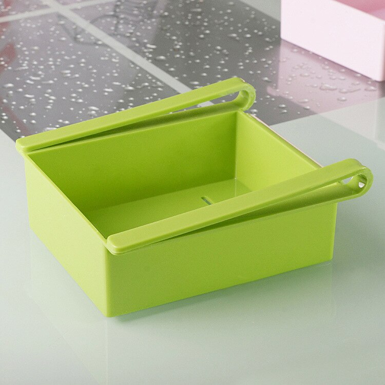 Køleskab justerbar strækbar organizer skuffe kurv køleskab skuffer frisk spacer lag mad opbevaringsstativ: Grøn 16.5 x 15.5 x 7cm