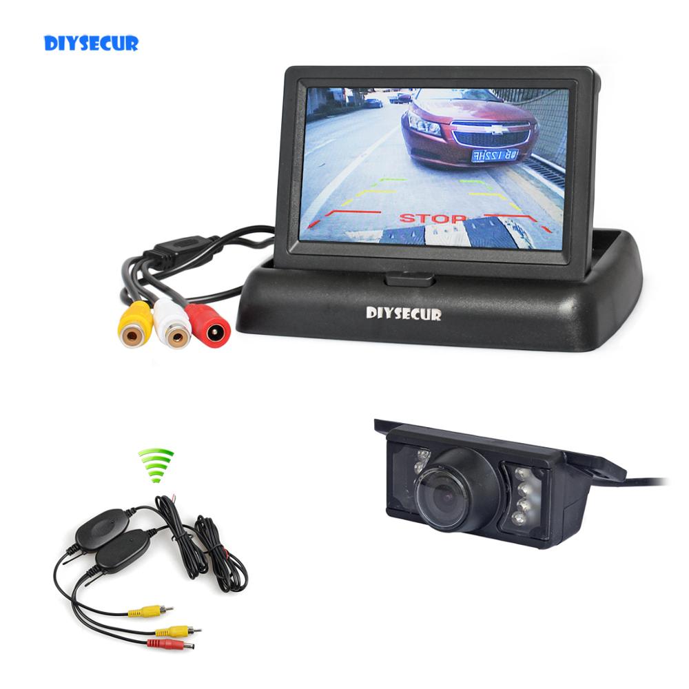DIYSECUR Draadloze 4.3 "Opvouwbare Auto Monitor Achteruitrijcamera Kit Back-Up HD Achteruitrijcamera Auto Camera IR Nachtzicht