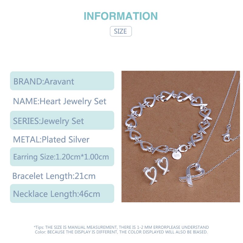 Bridal Jewelry Sets Silver Color Heart Pendant Necklaces Chains Bracelet Stud Earring Women Wedding 925 Silver Jewelry