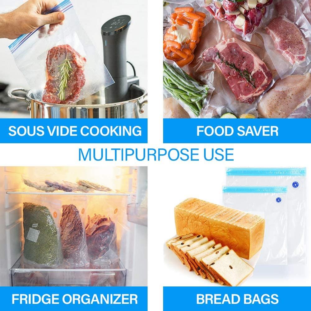 28 st återanvändbara vakuum sous vide påsar hem kök mat förvaring zip packs påsar med vinflaskpropp och handpump bpa free