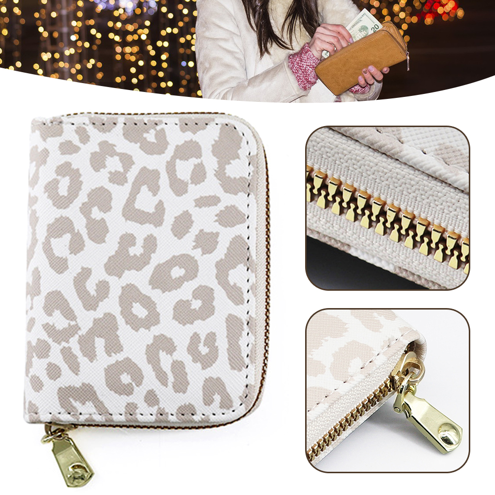 White Leopards Print Zipper Card Bag Wear-Resistant Ultra-thin Card Sleeve Business Wallet for Credit Card Storaging 지갑