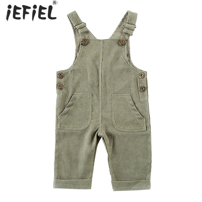 Peto Vintage liso para niños y niñas, pantalones con tirantes informales de PANA con botones de Metal, prendas de vestir 9M-3T