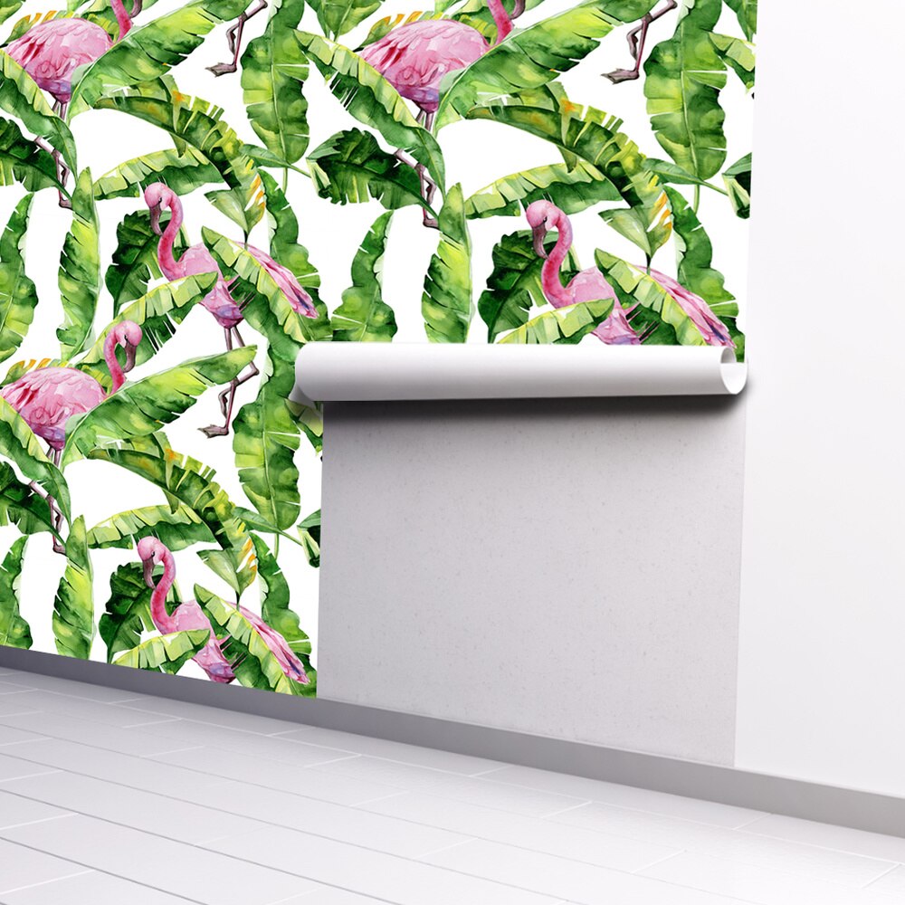 45*300cm tropisk jungle selvklæbende tapet grønne blade fugle dyreprint blomster botaniske farverige fliser wallsticker
