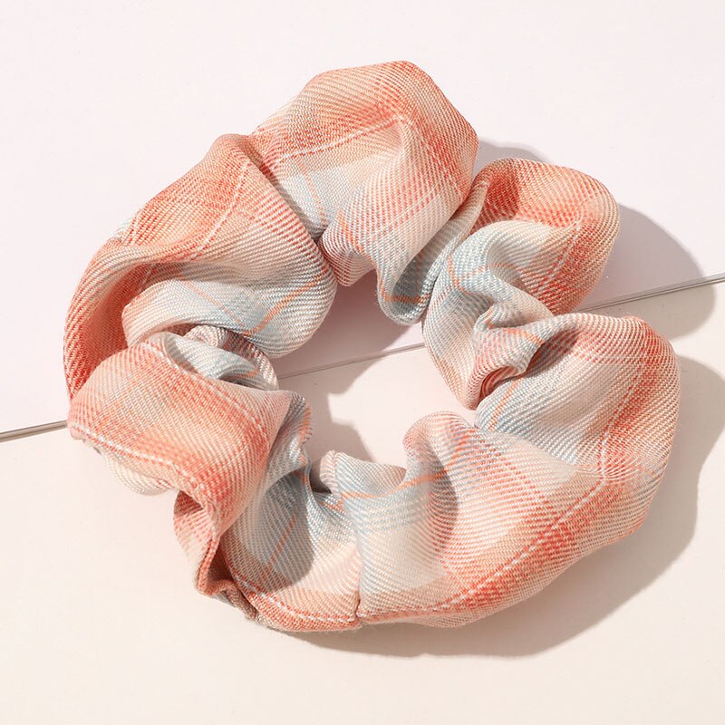 Vintage Bloemen Stof Haar Touw Haar Chouchou Meisje Bos Voor Vrouwen Elastische Haarband Paardenstaart Houder Haar Stropdas Gom Accessoires: Orange Plaid