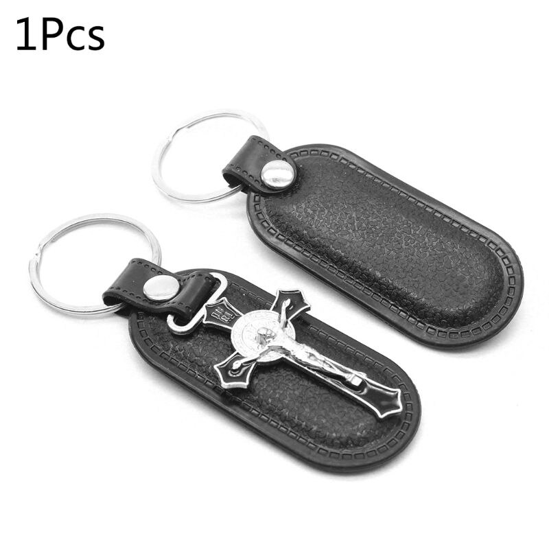 Christian Jesus Cross Leather Keychain Religious Key Ring Jewelry Bag Pendant Car Souvenirs for Women Men