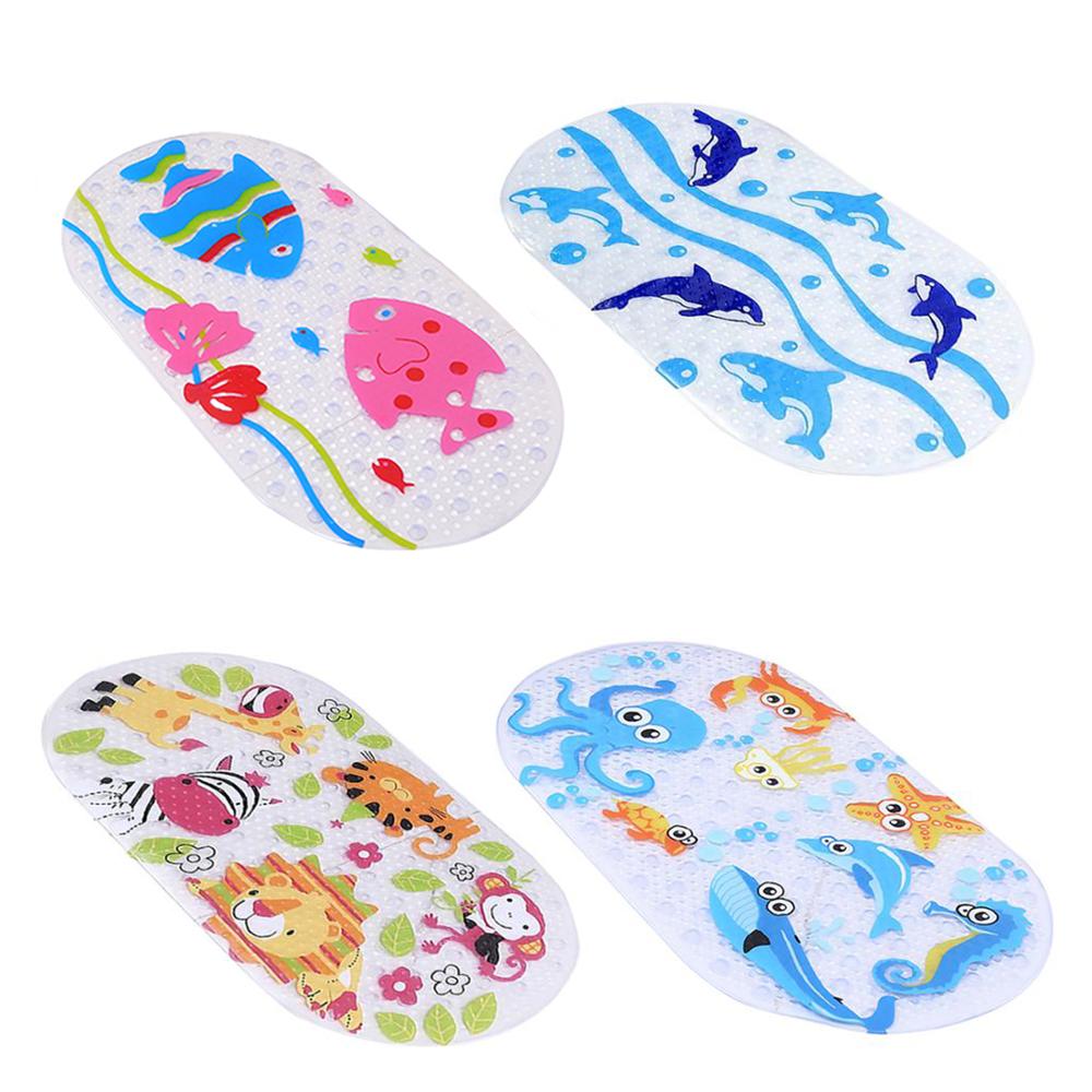 Cute Cartoon Silicone Anti-Skid Baby Bath Mat with Suction Cups Toddler Shower Cushion Bathtub Sponge Pad Bath Seat Kid Bath Car